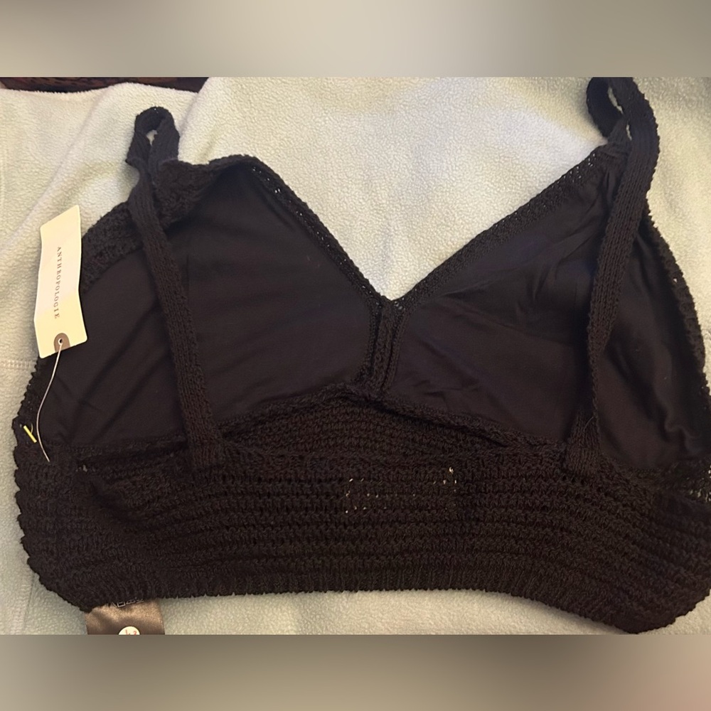 ANTHROPOLOGIE BLACK KNIT CROCHET CROP TOP BRALETTE - Picture 4 of 5